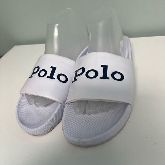 Polo Ralph Lauren Womens Size 9 Polo Spellout Cayson Slides White Black Sandals - Picture 4 of 9